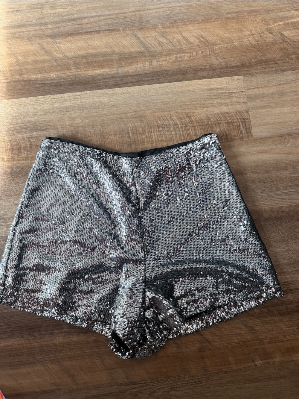 Free People Silver Sequin High-Waist Shorts